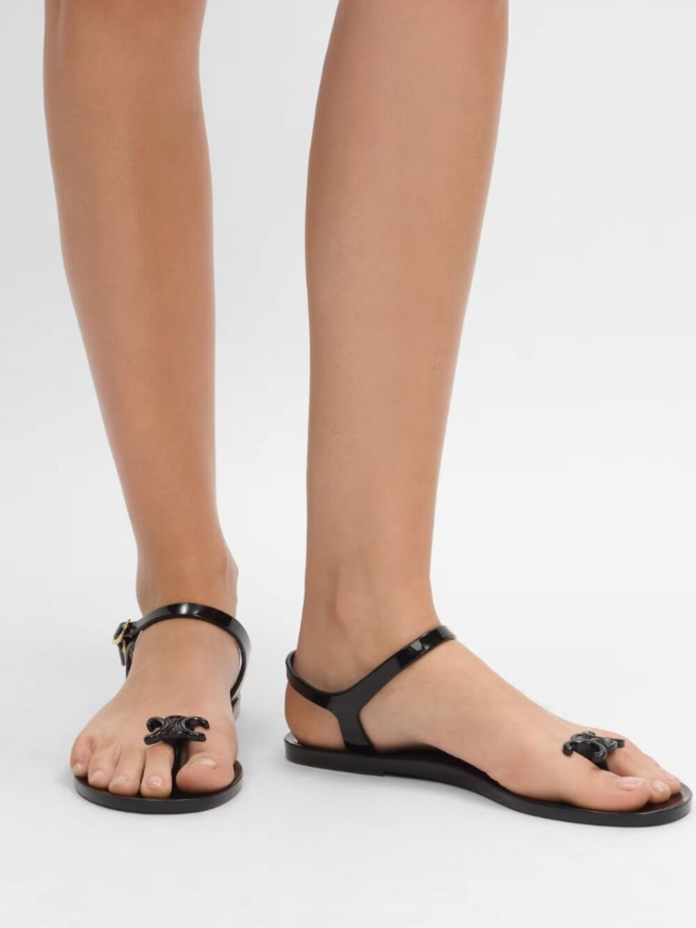 Celine Jelly Bay Triomphe Thong Sandal In Eco Certified PVC Black Size 38